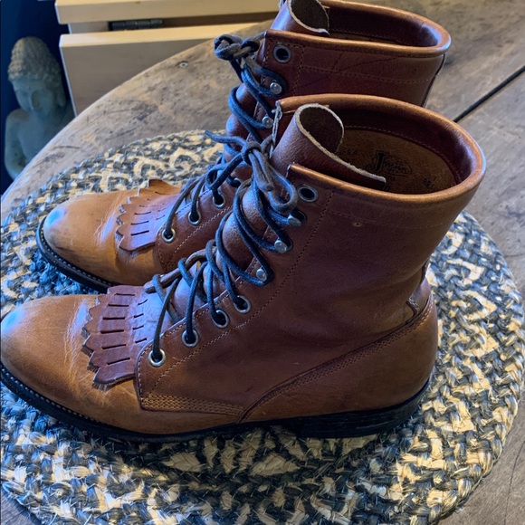 Vintage Justin Brown Leather Kiltie Lace Up Boots - Women’s size 6.5 - Picture 3 of 11